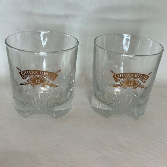 Chivas Regal 12 Rock Glasses 8 Oz 3 In Round 3 1/2 In Tall Set 2 Heavy Bottom - Picture 1 of 6
